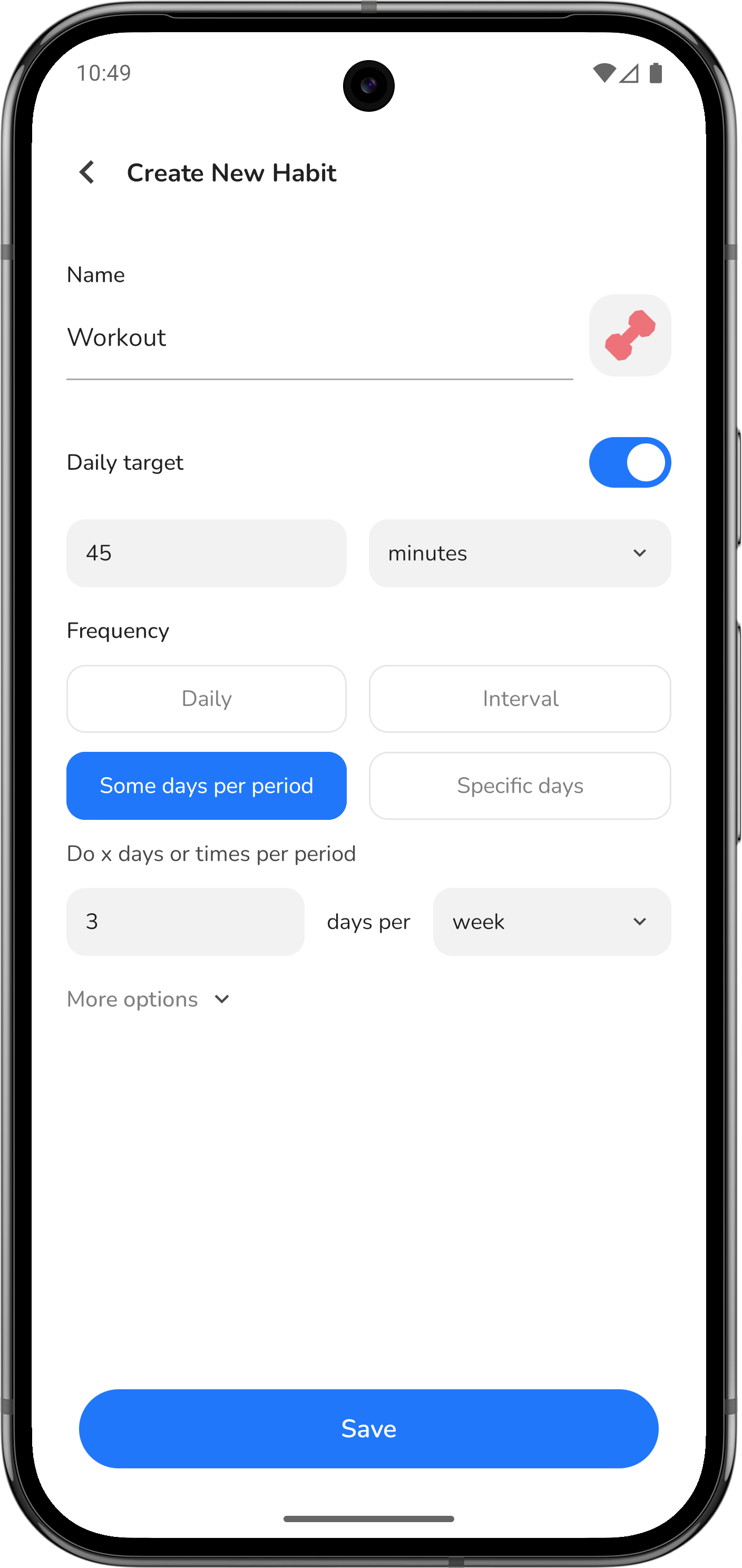 Create new habit screen