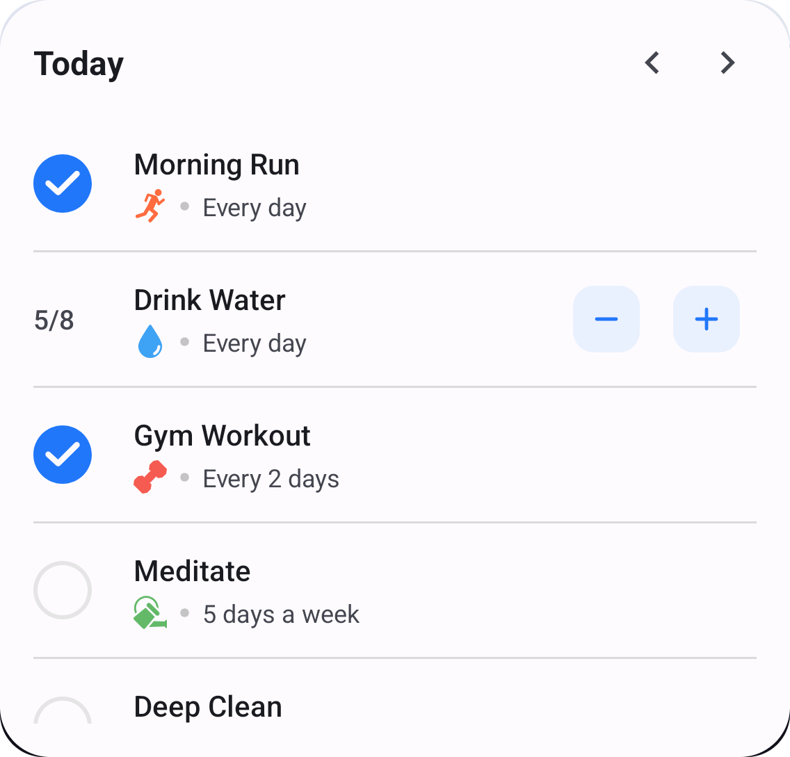 Today's habits and tasks widget